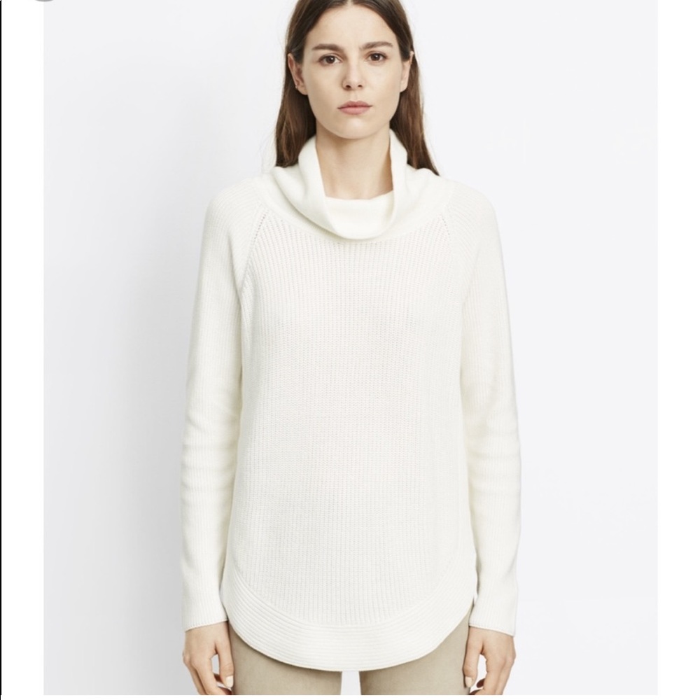 Vince White Knit Ribbed Sweater with Zipper Sides and Rounded Hemline - L